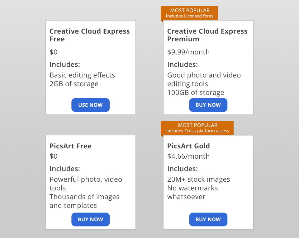 creative cloud express مقابل picsart سعر المعركة