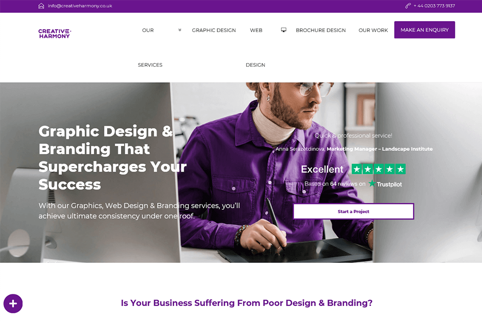 creative harmony interfaz de agencia de diseño gráfico