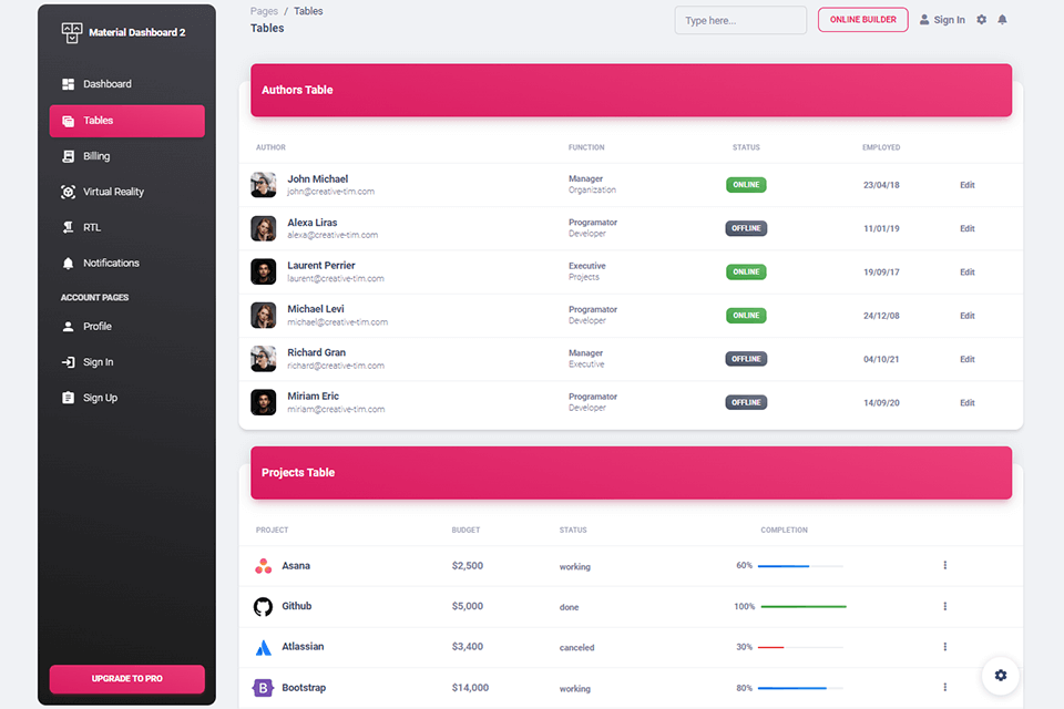 creative tim ui design software interface