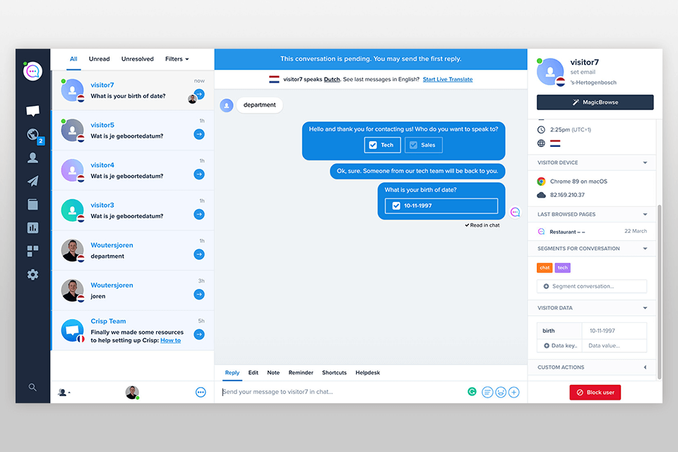 crisp instant messaging software interface