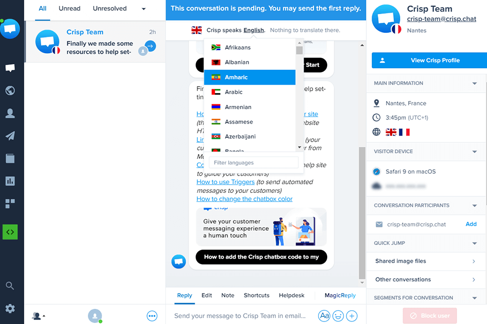 crisp platform chat translating