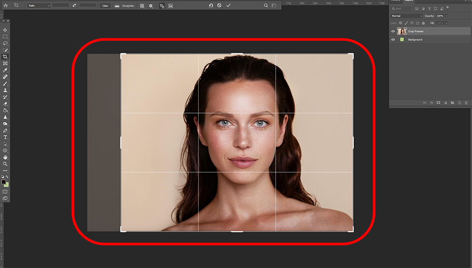 crop the image while editing portrait in photoshop