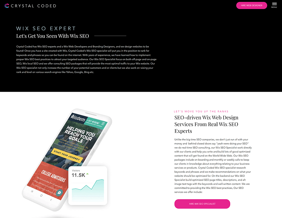 crystal coded designer wix search engine optimization