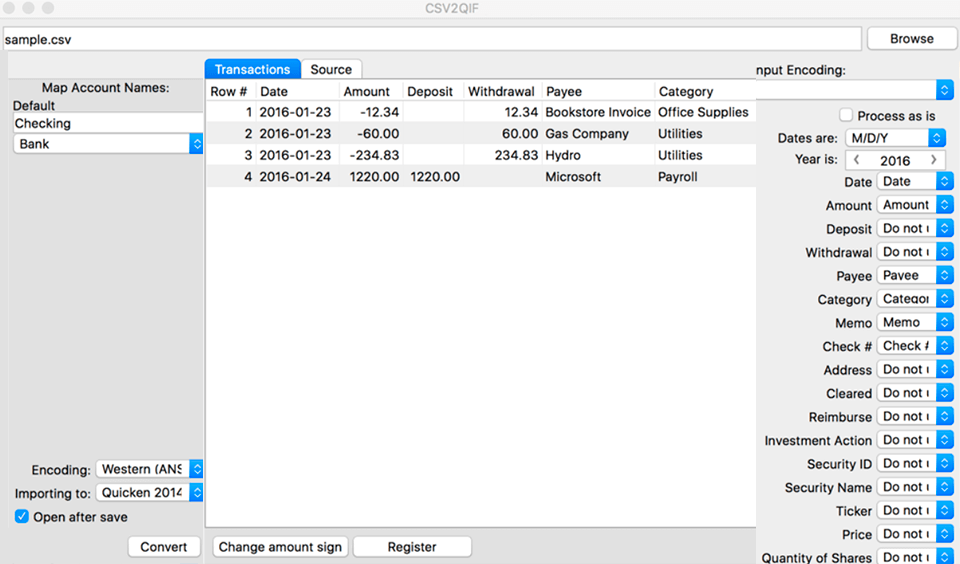convert csv to quicken