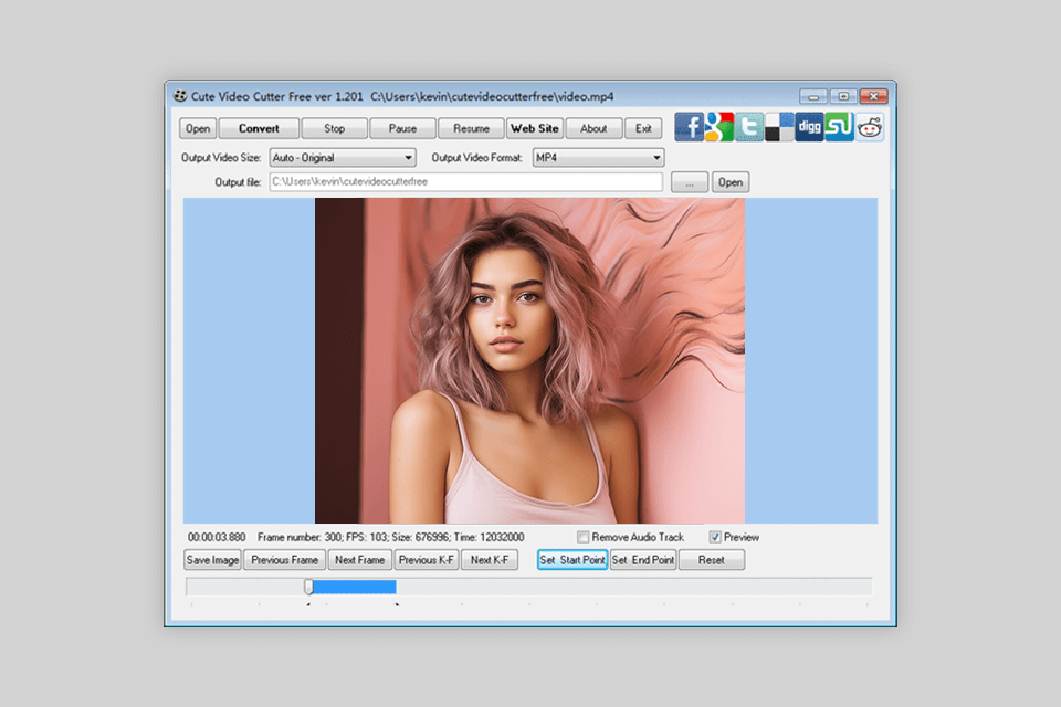 cute video cutter free interfaccia di taglio video