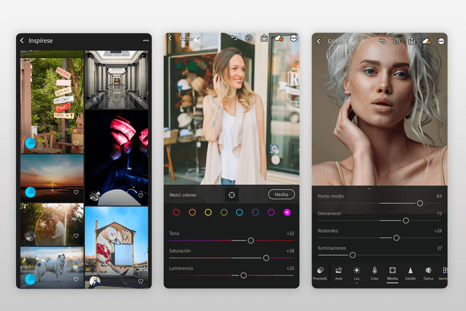 interfaz de lightroom mobile