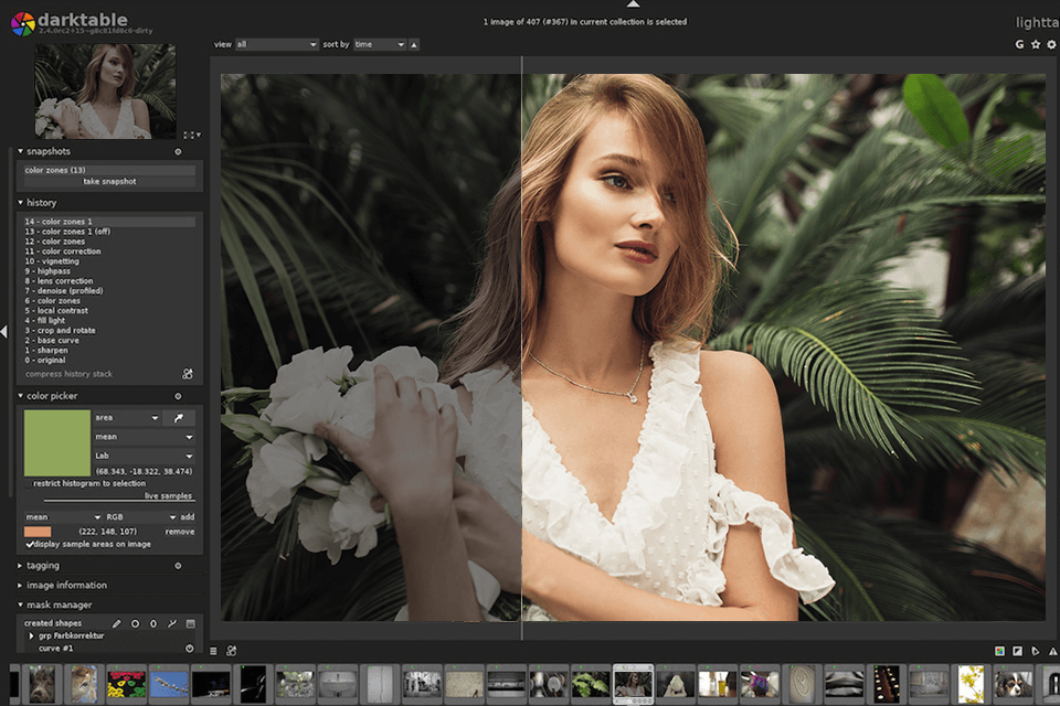darktable open source photo editor interface