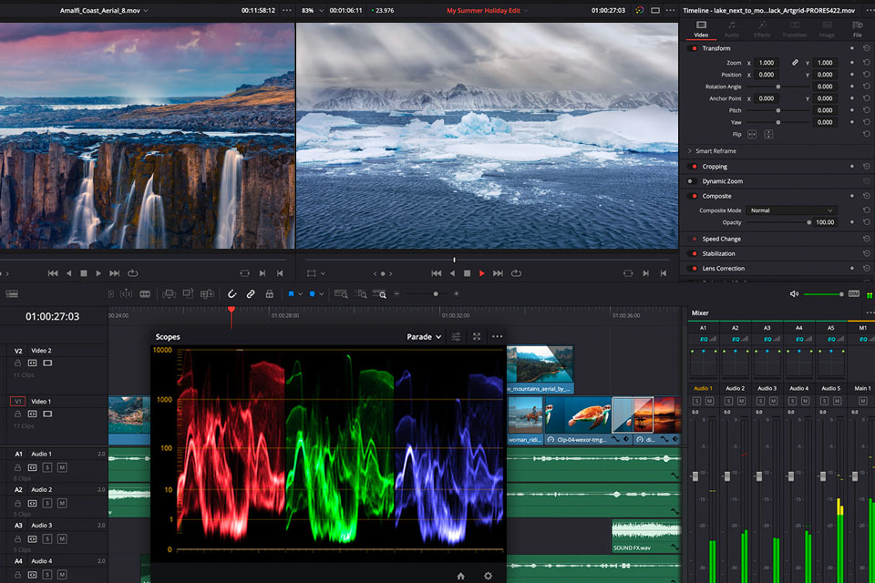 davinci resolve 4k video editing software interface
