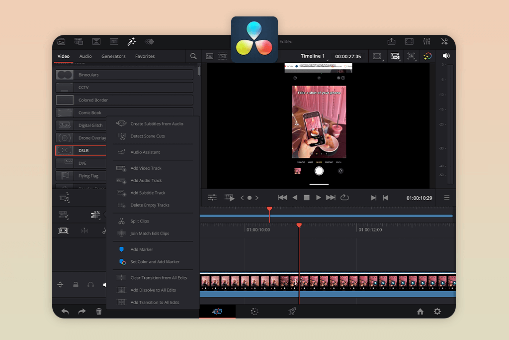 davinci resolve on ipad free video editing app