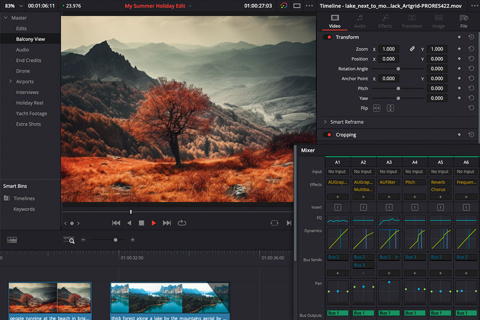 davinci resolve video editing software for windows interface