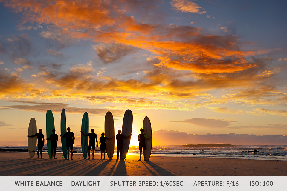 daylight white balance camera settings for sunsets