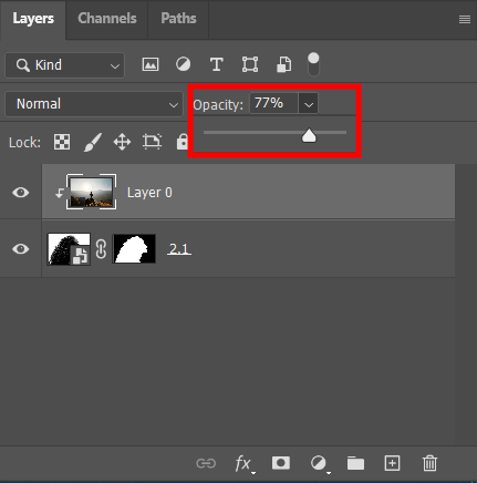 decrease opacity to blend layers in photoshop