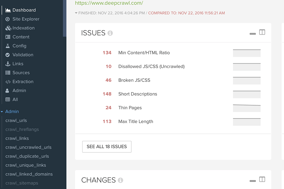 deepcrawl website spidering software interface