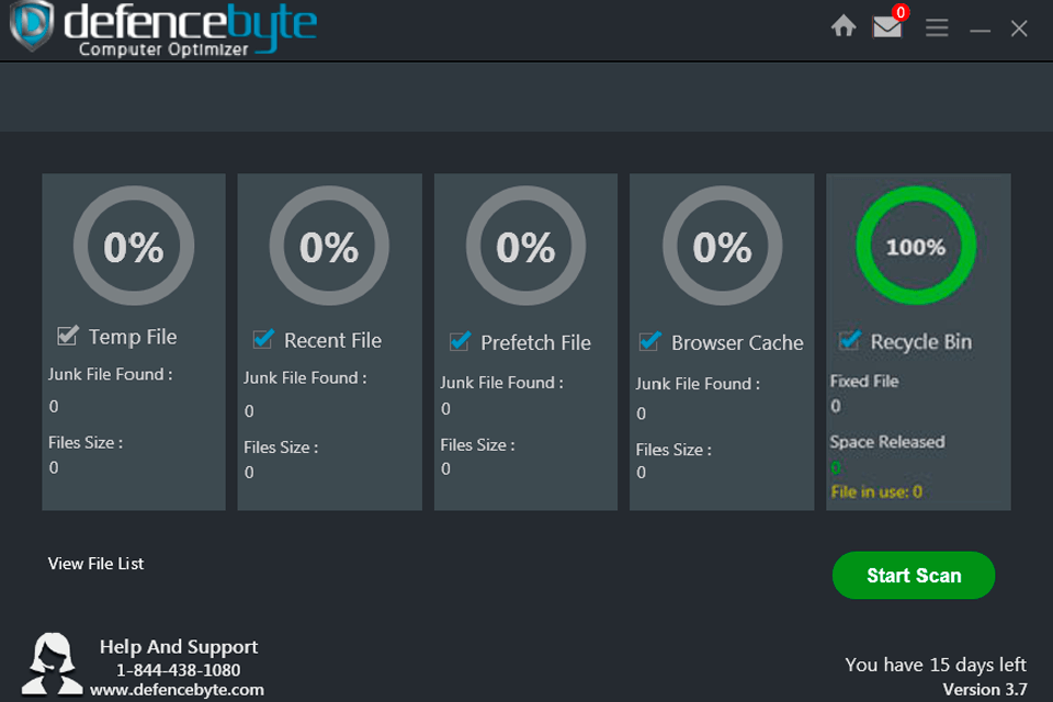 defencebyte antivirus software computer optimizer scan results