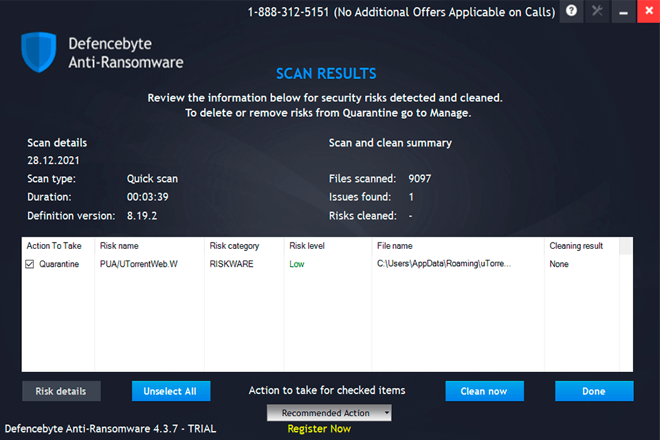 defencebyte antivirus software interface