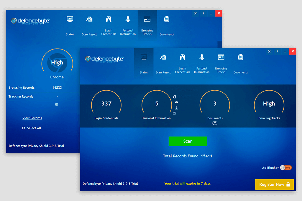 defencebyte privacy shield windows 10 privacy tool interface
