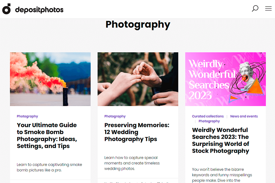 depositphotos photography blog interface