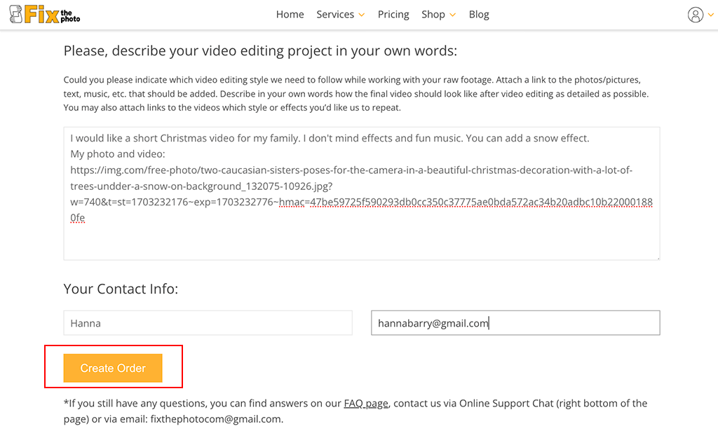 describe your project on fixthephoto
