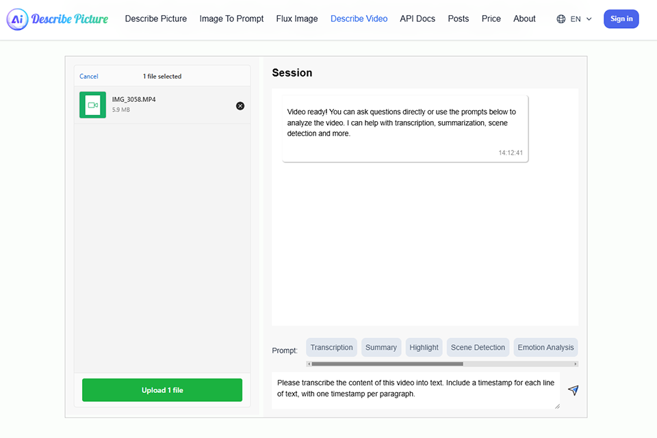 describepicture video to text converter