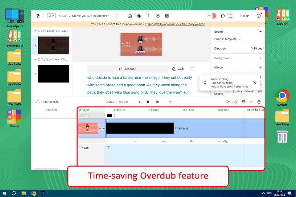 descript ai voice cloning software interface