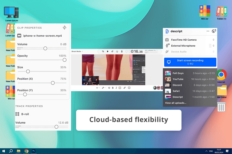 descript program to record webcam interface