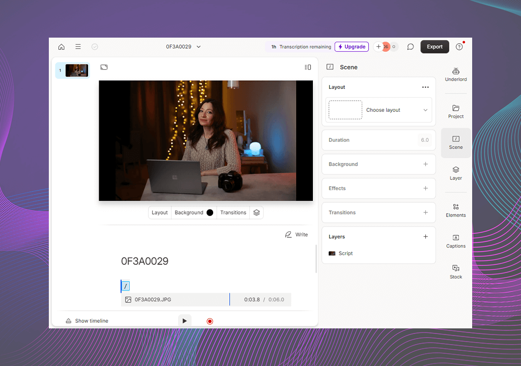descript user interface