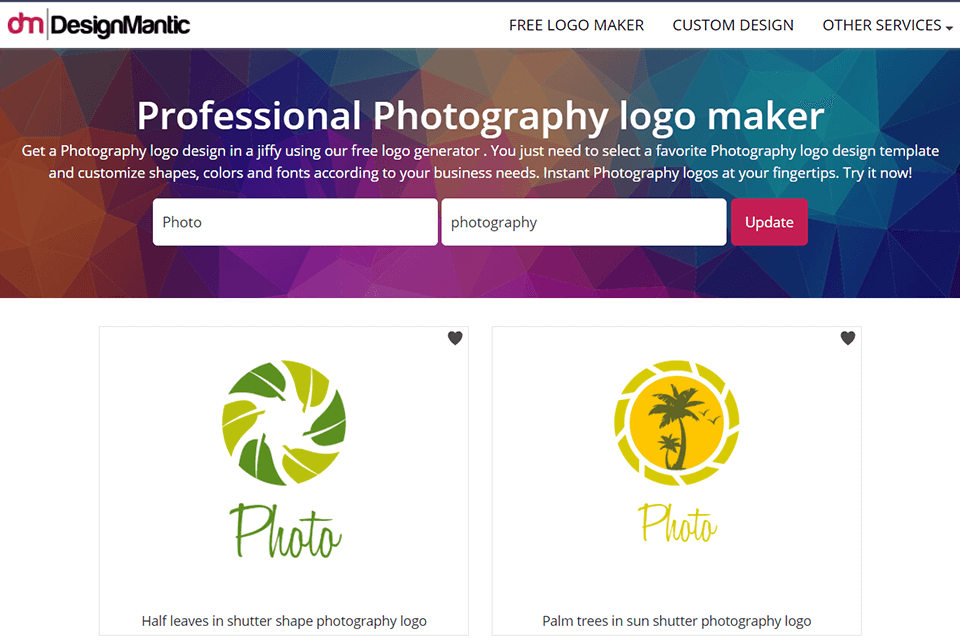 designmantic photography logo maker website interface