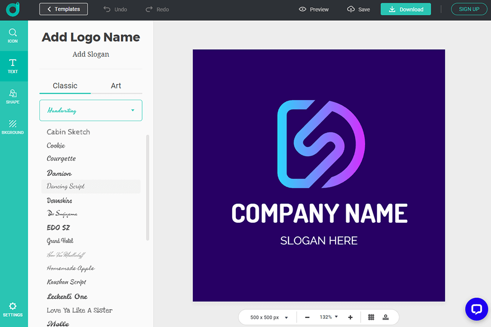 designs evo ai logo generator interface