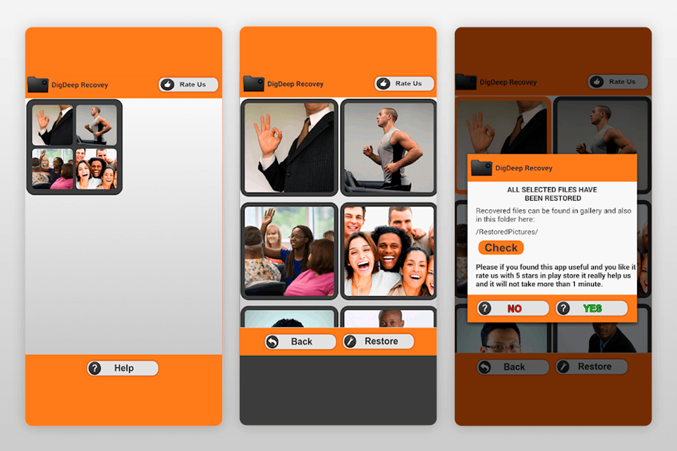 واجهة برنامج استعادة الصور digdeep
