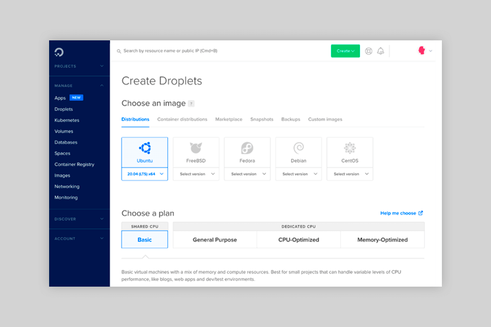 digitalocean interface