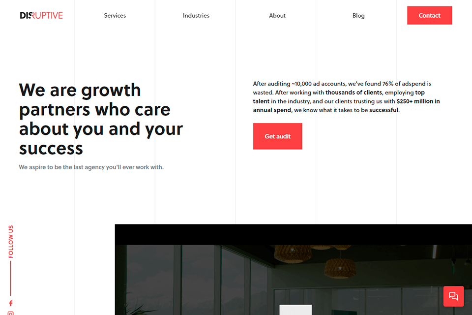 disruptive advertising social media marketing company interface