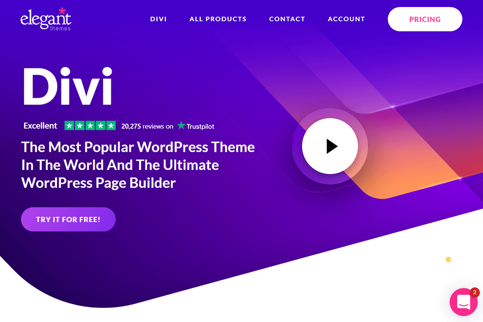 divi wordpress video theme interface