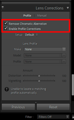 do the tab options to correct chromatic aberration in lightroom