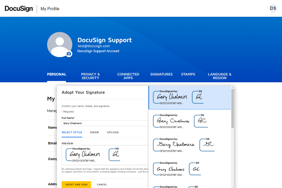 docusign esignature app interface