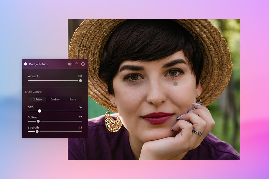 luminar neo tutorial to remove dark circles under eyes dodge & burn