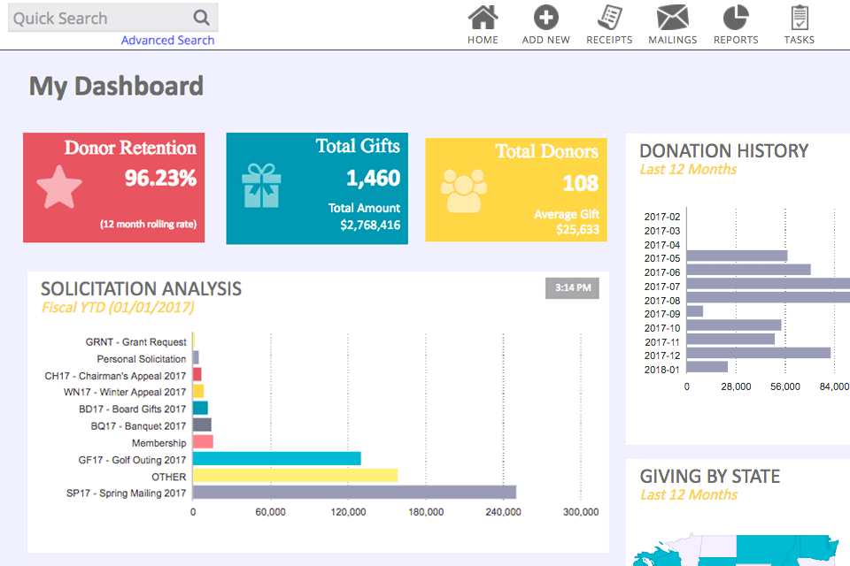 donorperfect nonprofit software interface