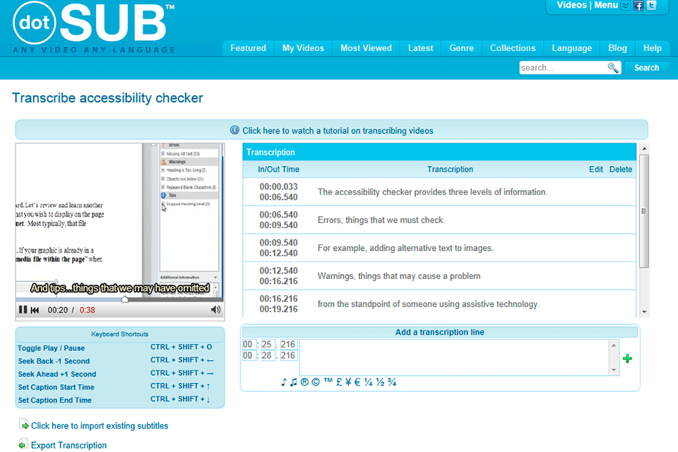 dotsub closed captioning software interface