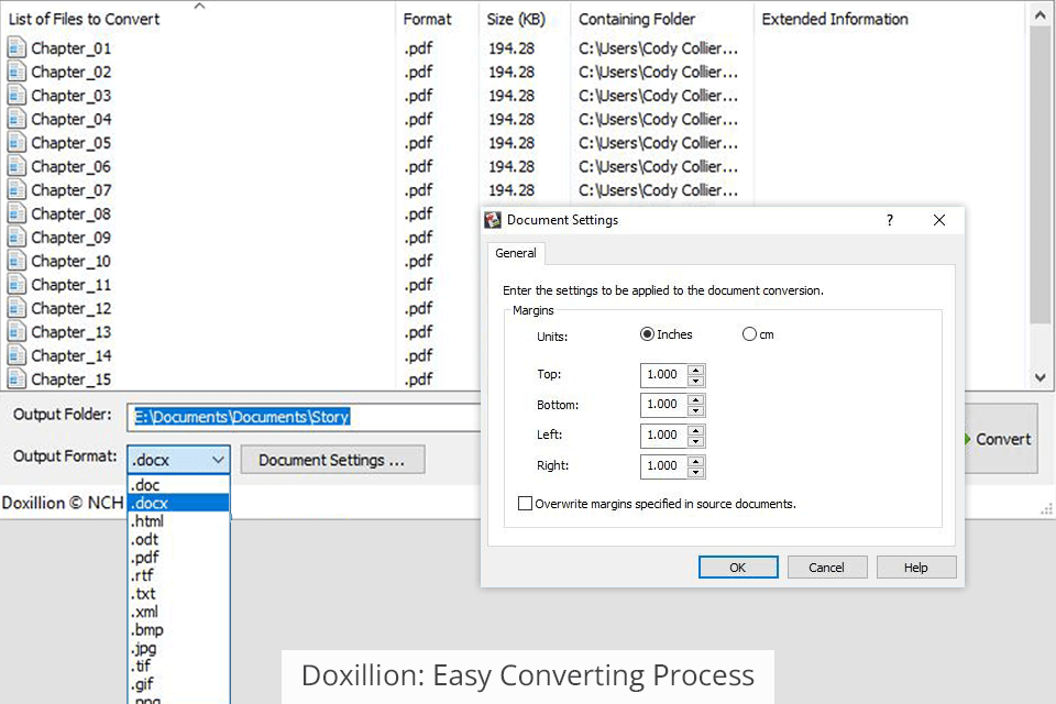 doxillion interface converting process