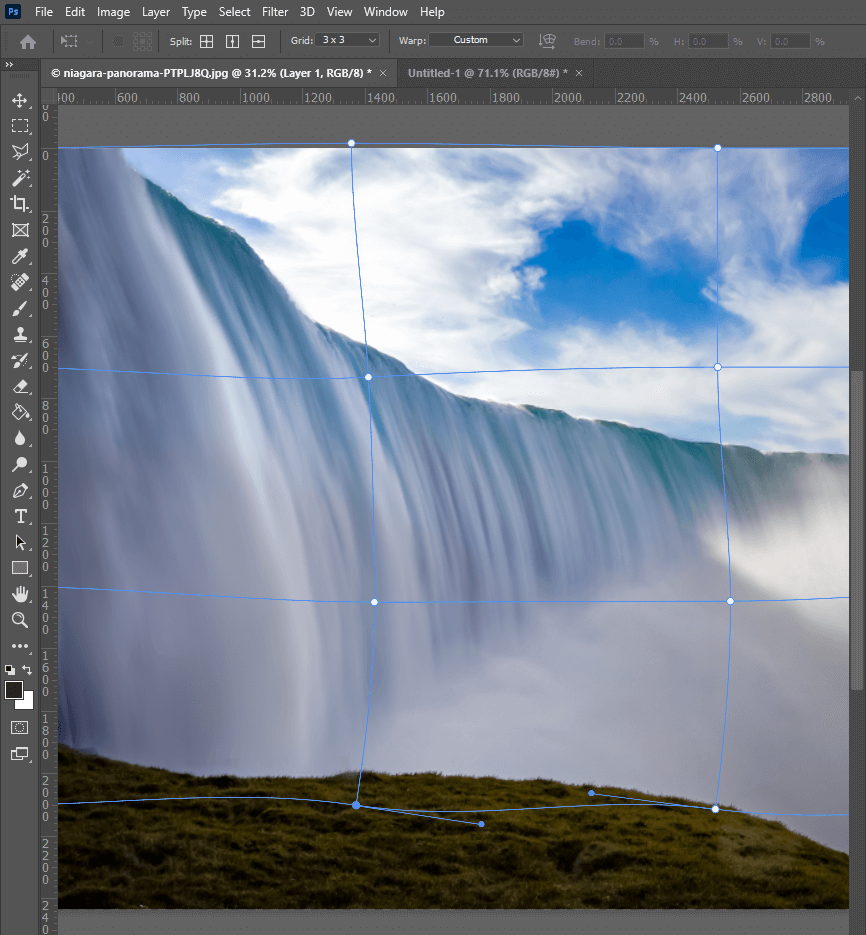 drag the handles to make a waterfall in photoshop