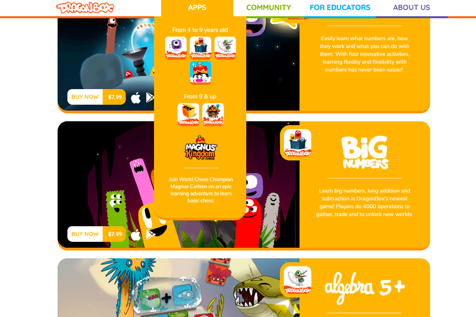 dragonbox learning apps for kids interface