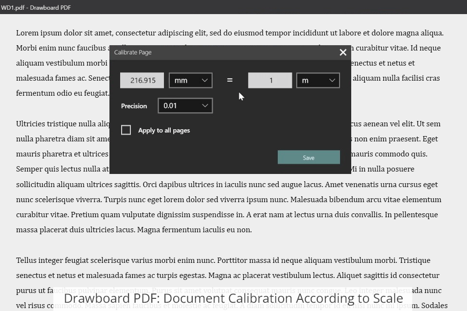 drawboard pdf document calibration according to scale