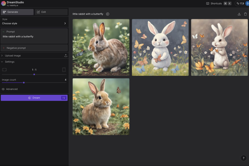 dreamstudio tool for designers interface