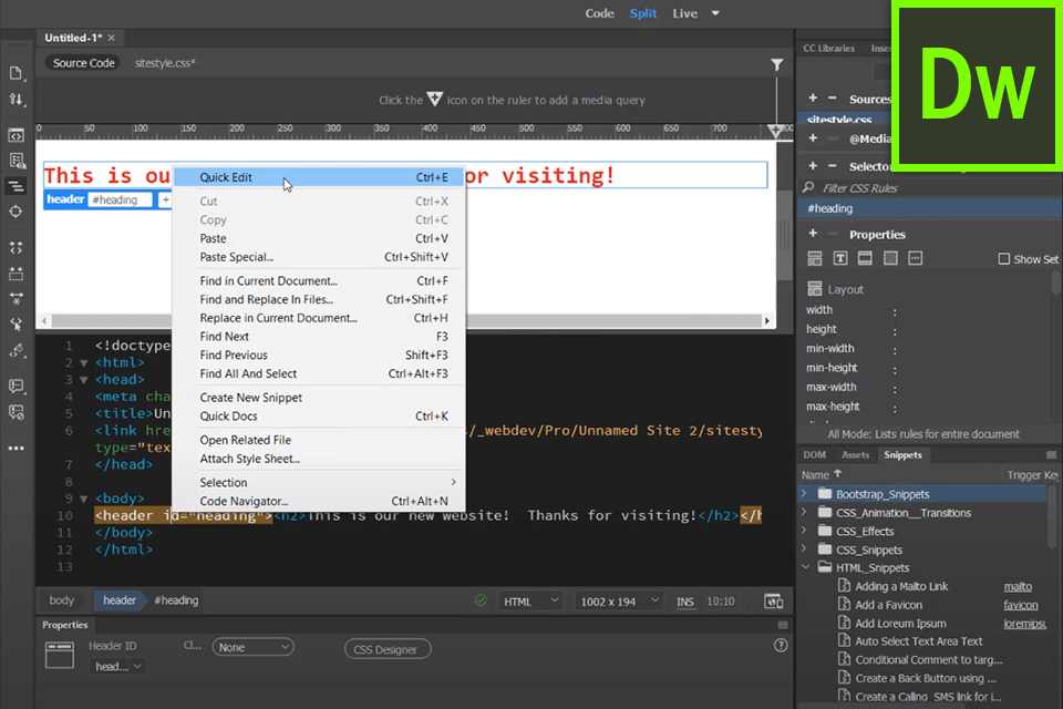 dreamweaver interface