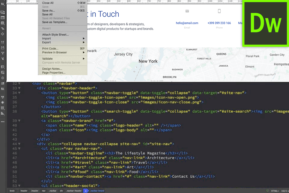 dreamweaver interface