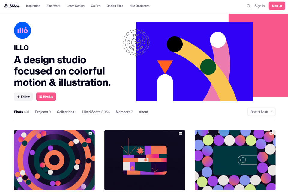 dribble social media for artists interface