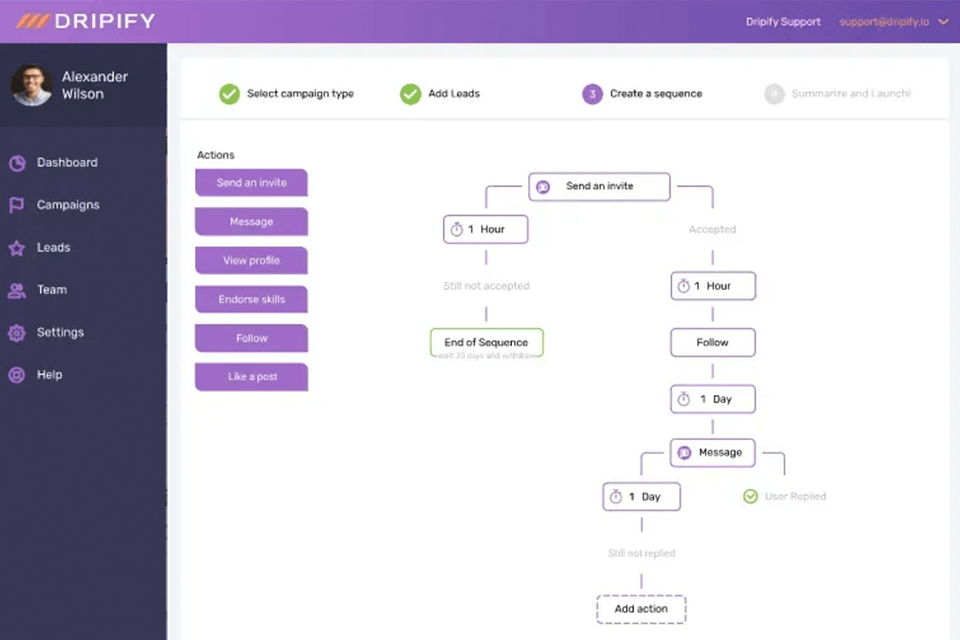 dripify linkedin automation tool interface