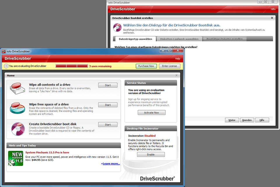 drivescrubber file shredders interface