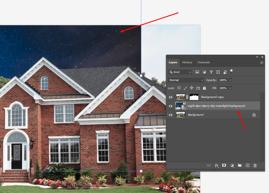 drop in the sky to turn day into night in photoshop