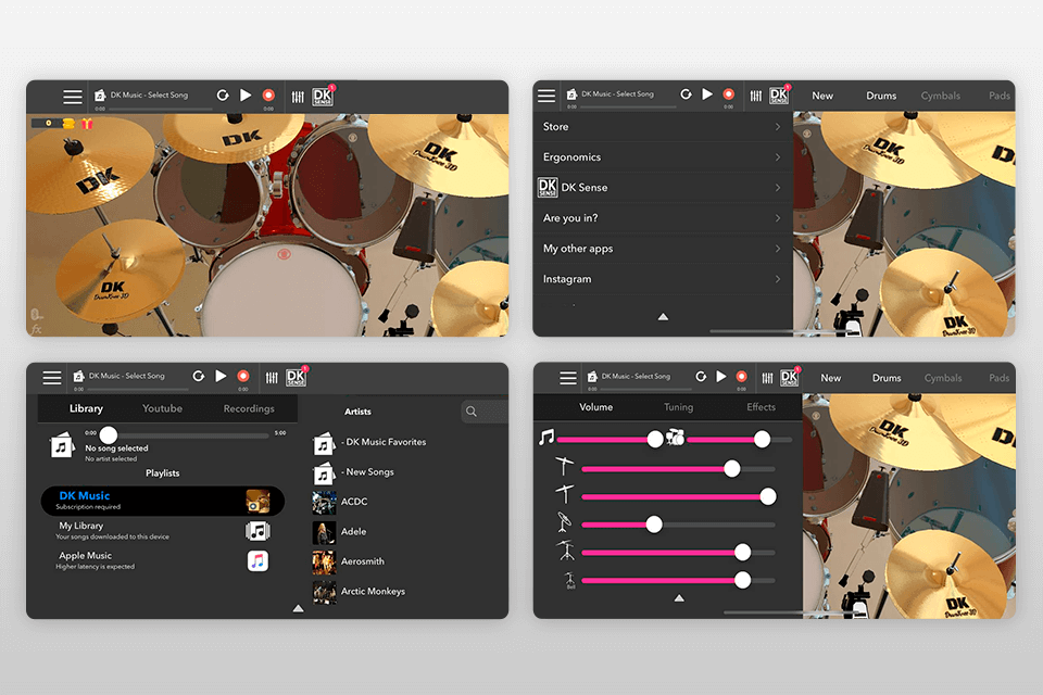 drumknee 3d app for drummers interface