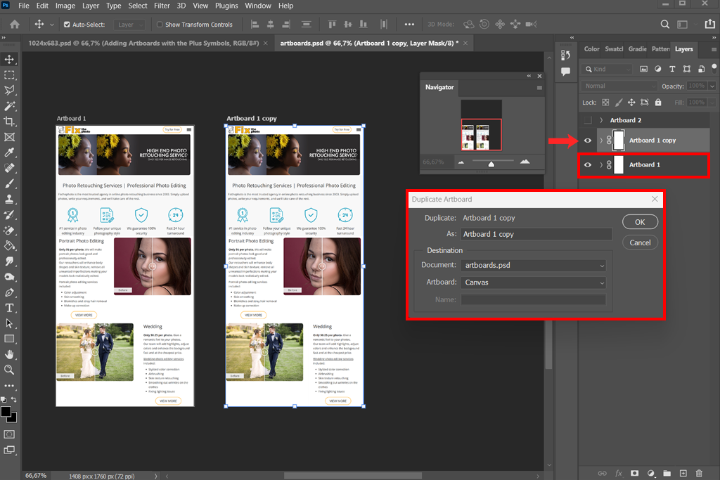 duplicate artboard in photoshop